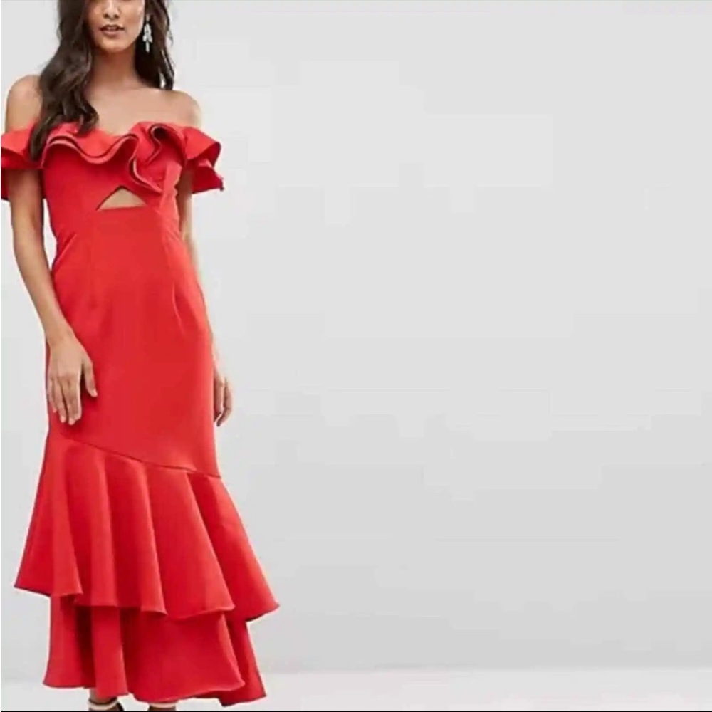 Jarlo Off-the-Shoulder Cutout Ruffle Dress